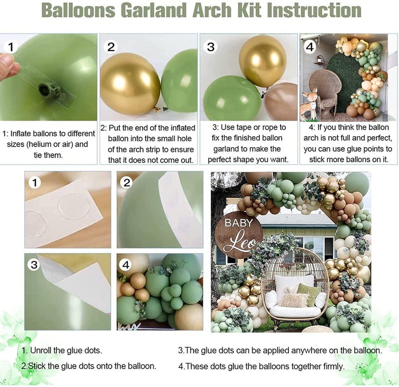 DUILE Sage Green Balloon Garland Kit  163 Pcs  Natural Latex  Jungle Safari Woodland Birthday Decorations  Baby Shower  Wild One Party - Image 4